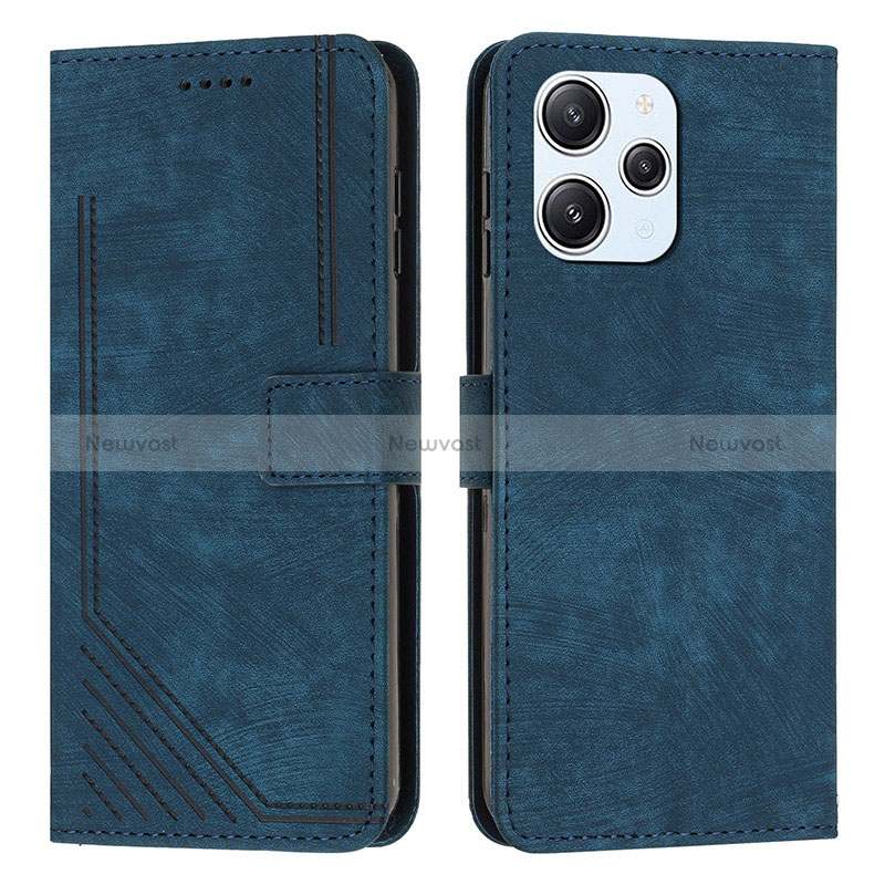 Leather Case Stands Flip Cover Holder Y08X for Xiaomi Redmi 12 4G Blue