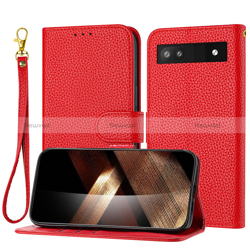 Leather Case Stands Flip Cover Holder Y09X for Google Pixel 6a 5G Red