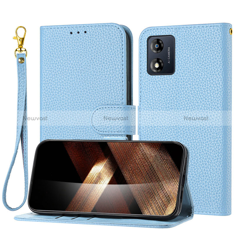 Leather Case Stands Flip Cover Holder Y09X for Motorola Moto E13 Blue