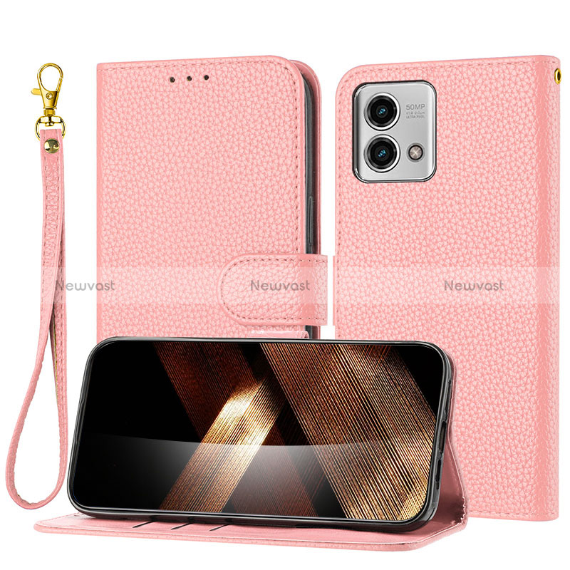 Leather Case Stands Flip Cover Holder Y09X for Motorola Moto G Stylus (2023) 4G Rose Gold