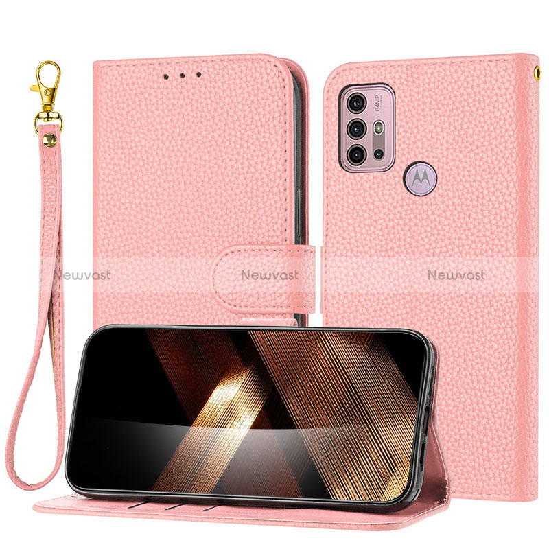 Leather Case Stands Flip Cover Holder Y09X for Motorola Moto G20 Rose Gold