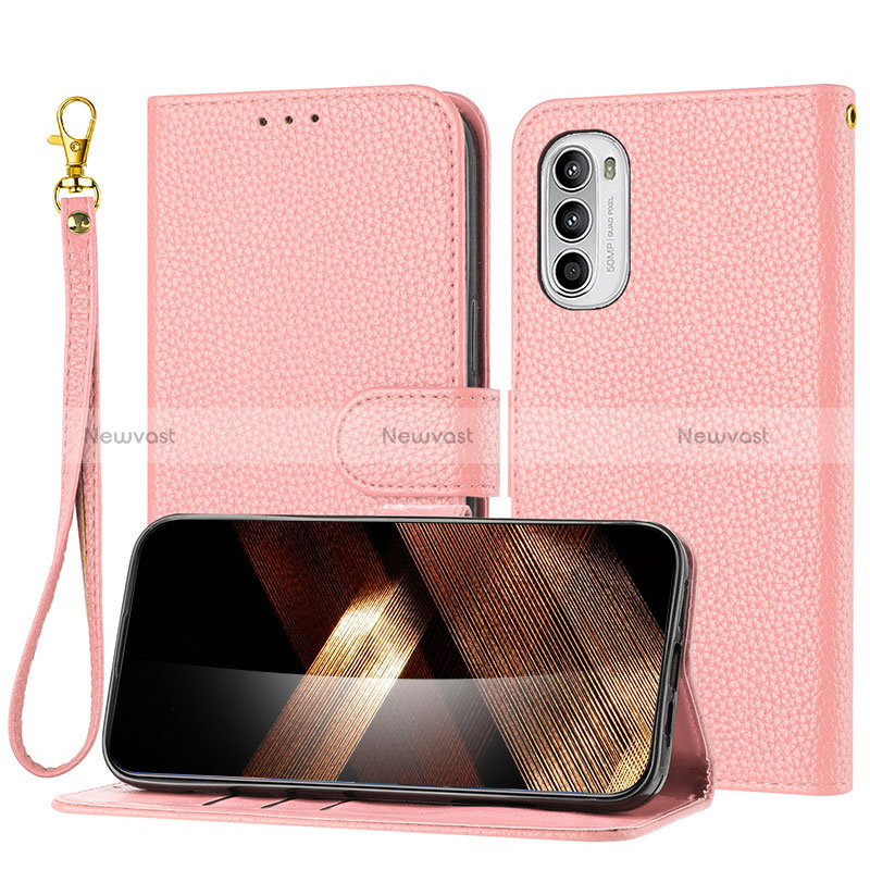 Leather Case Stands Flip Cover Holder Y09X for Motorola Moto G41 Rose Gold