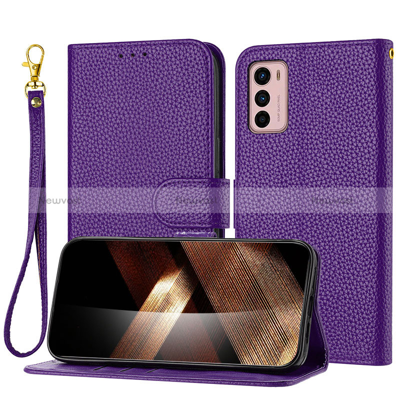 Leather Case Stands Flip Cover Holder Y09X for Motorola Moto G42 Purple