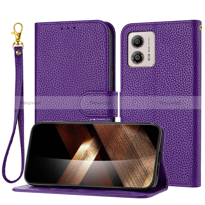 Leather Case Stands Flip Cover Holder Y09X for Motorola Moto G53j 5G Purple