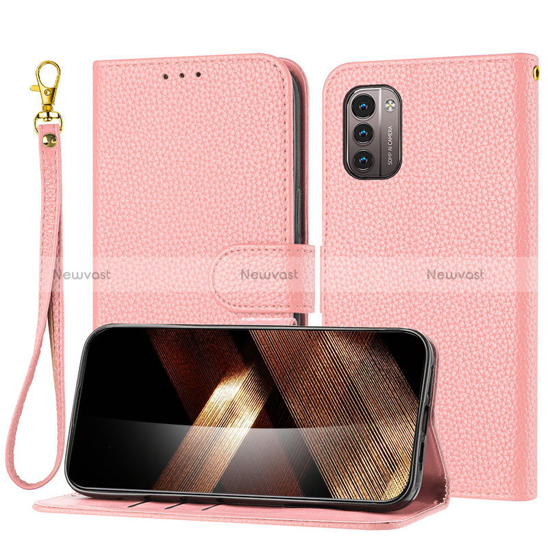 Leather Case Stands Flip Cover Holder Y09X for Nokia G21 Rose Gold