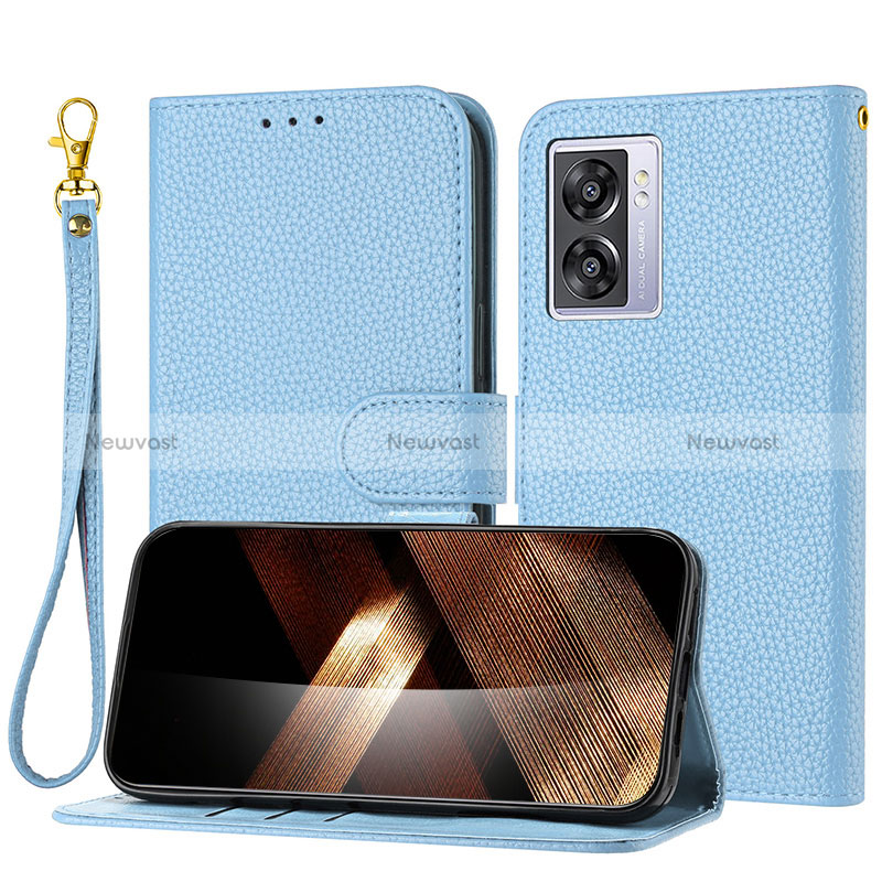 Leather Case Stands Flip Cover Holder Y09X for OnePlus Nord N300 5G Blue