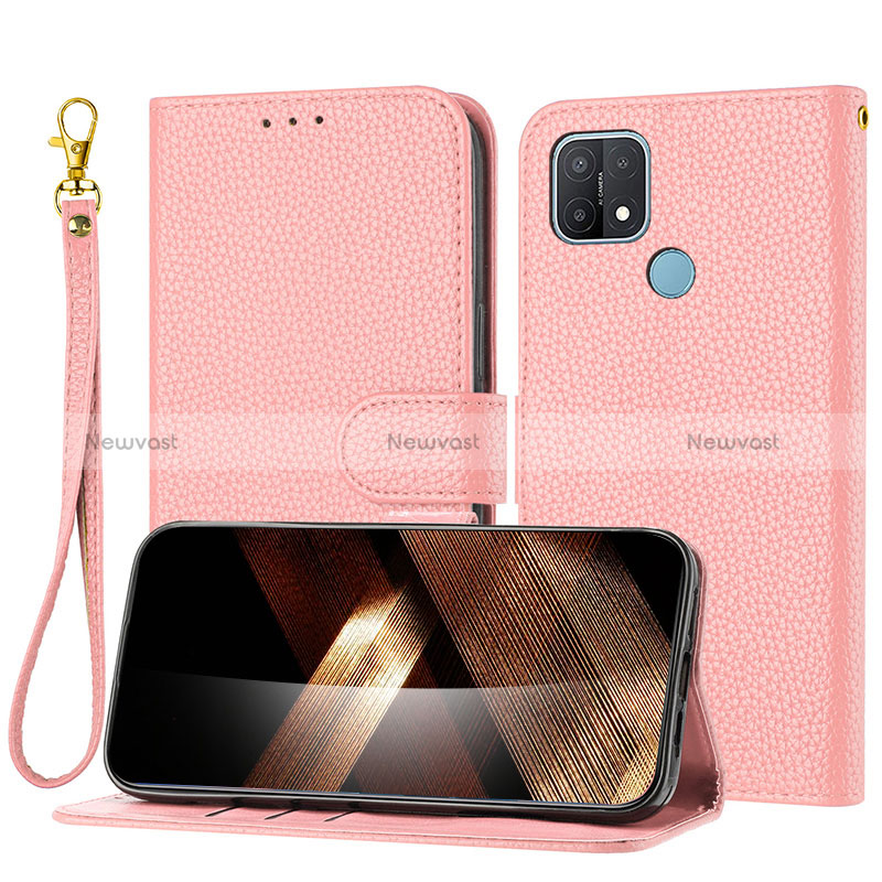 Leather Case Stands Flip Cover Holder Y09X for Oppo A15 Rose Gold