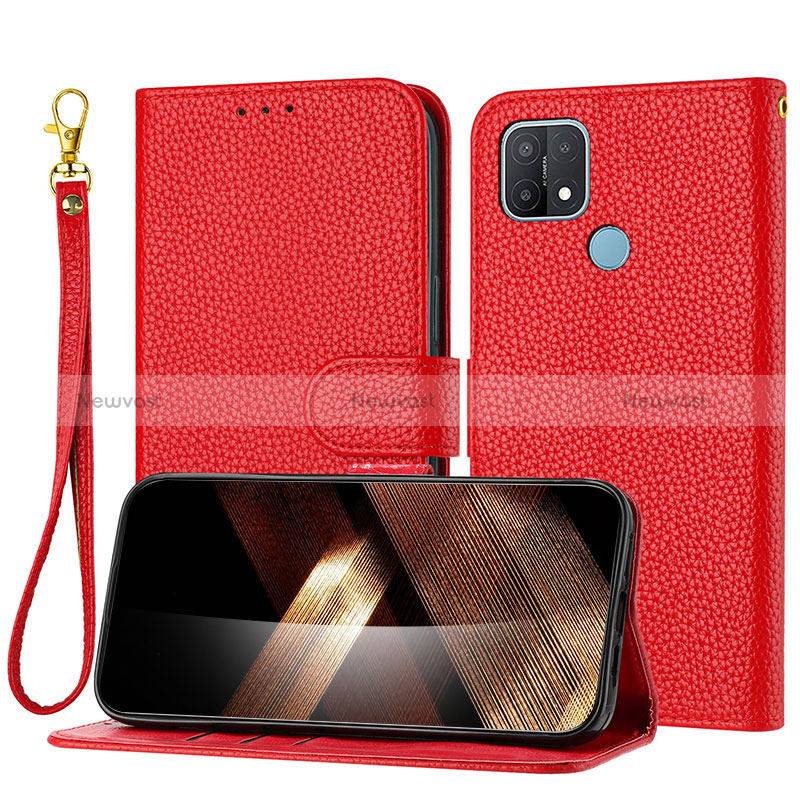 Leather Case Stands Flip Cover Holder Y09X for Oppo A35 Red