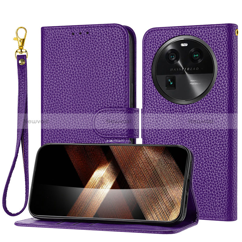 Leather Case Stands Flip Cover Holder Y09X for Oppo Find X6 Pro 5G Purple