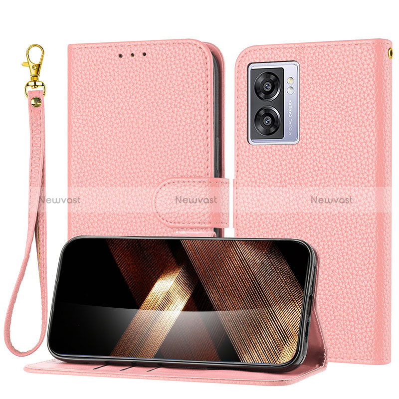 Leather Case Stands Flip Cover Holder Y09X for Realme V23 5G Rose Gold