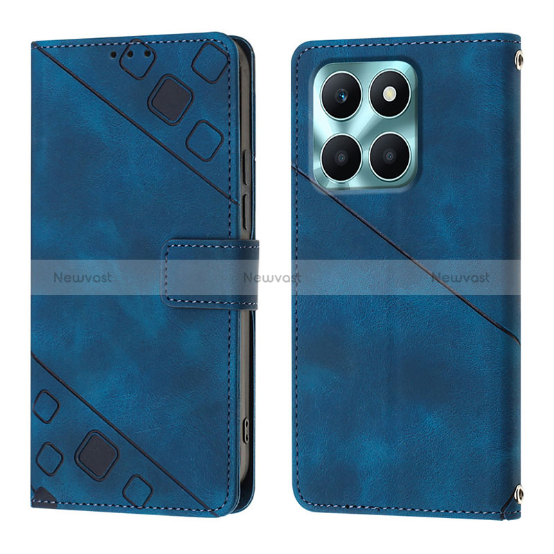 Leather Case Stands Flip Cover Holder YB1 for Huawei Honor X8b Blue