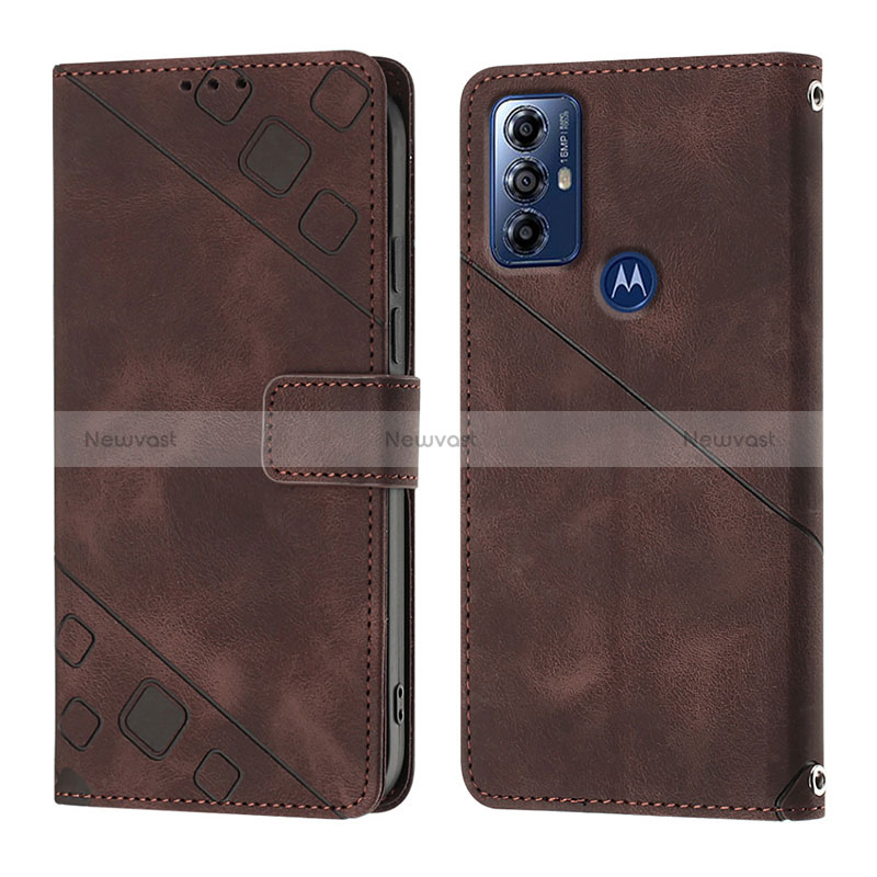 Leather Case Stands Flip Cover Holder YB1 for Motorola Moto G Play (2023) Brown