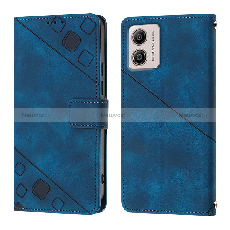 Leather Case Stands Flip Cover Holder YB1 for Motorola Moto G53 5G Blue