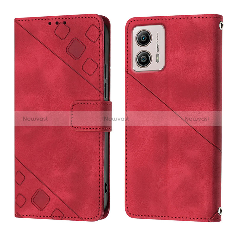 Leather Case Stands Flip Cover Holder YB1 for Motorola Moto G53 5G Red