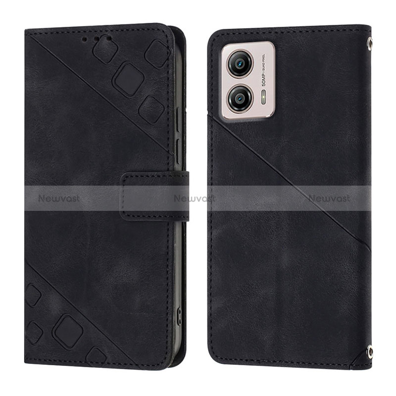 Leather Case Stands Flip Cover Holder YB1 for Motorola Moto G53y 5G Black