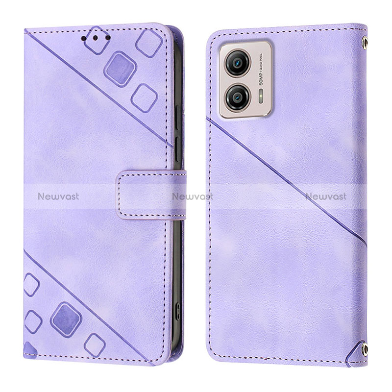 Leather Case Stands Flip Cover Holder YB1 for Motorola Moto G53y 5G Purple