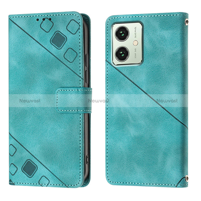 Leather Case Stands Flip Cover Holder YB1 for Motorola Moto G54 5G Green