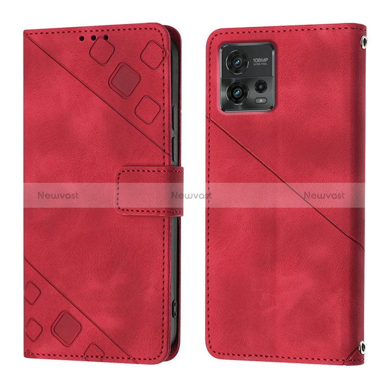 Leather Case Stands Flip Cover Holder YB1 for Motorola Moto G72 Red