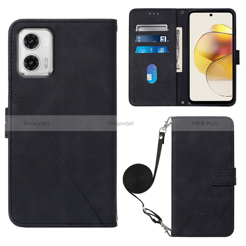 Leather Case Stands Flip Cover Holder YB1 for Motorola Moto G73 5G Black