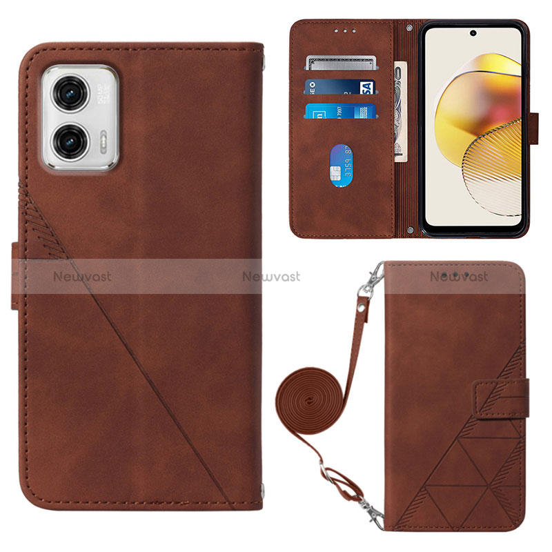 Leather Case Stands Flip Cover Holder YB1 for Motorola Moto G73 5G Brown