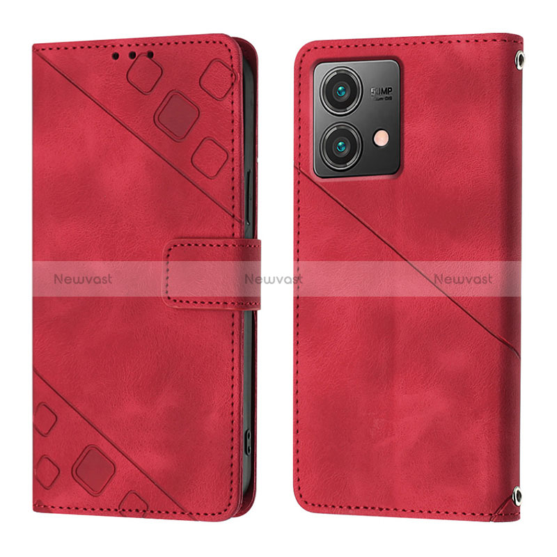 Leather Case Stands Flip Cover Holder YB1 for Motorola Moto G84 5G Red