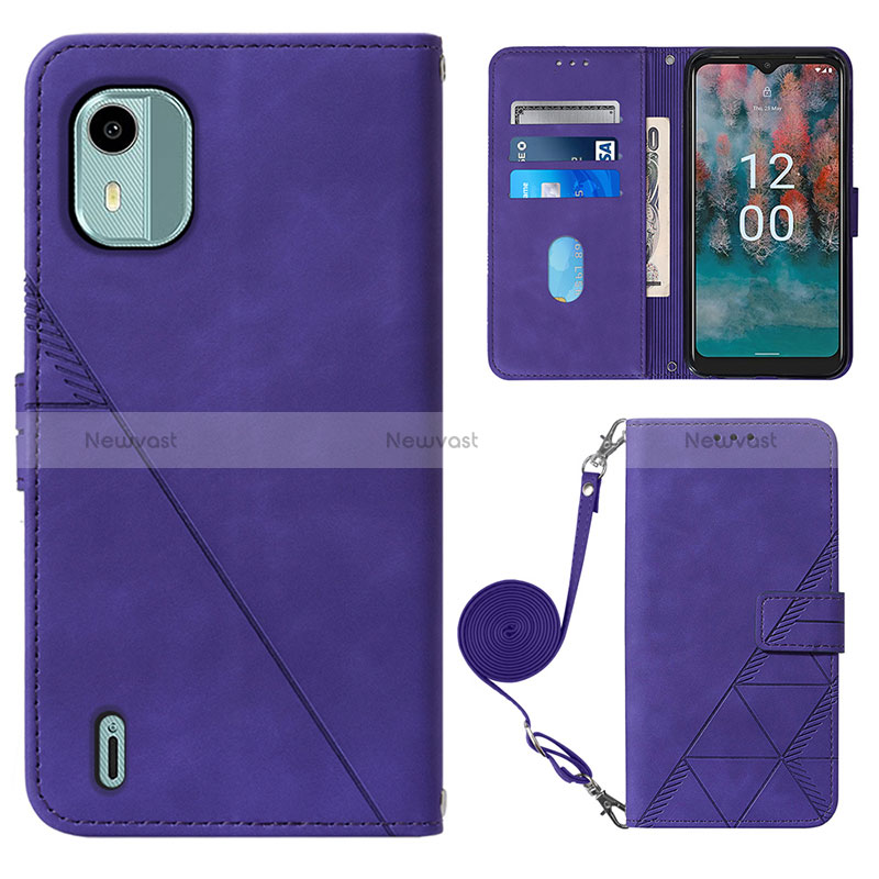 Leather Case Stands Flip Cover Holder YB1 for Nokia C12 Plus Purple