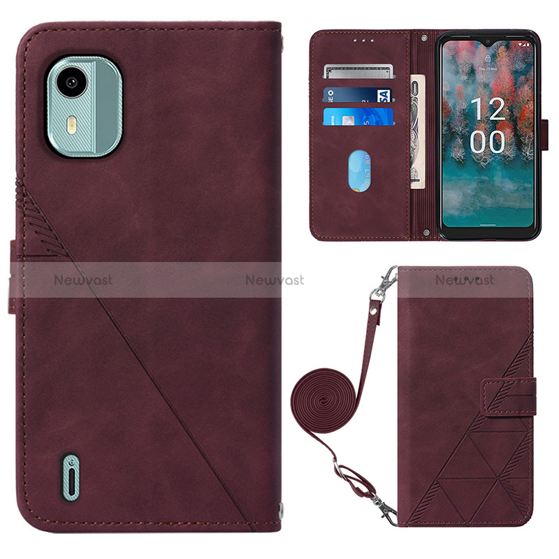 Leather Case Stands Flip Cover Holder YB1 for Nokia C12 Plus Red