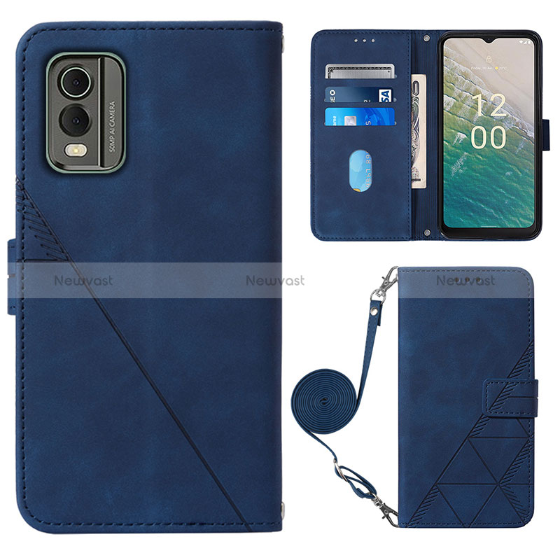 Leather Case Stands Flip Cover Holder YB1 for Nokia C210 Blue