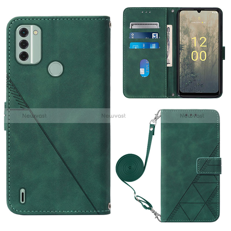 Leather Case Stands Flip Cover Holder YB1 for Nokia C31 Green