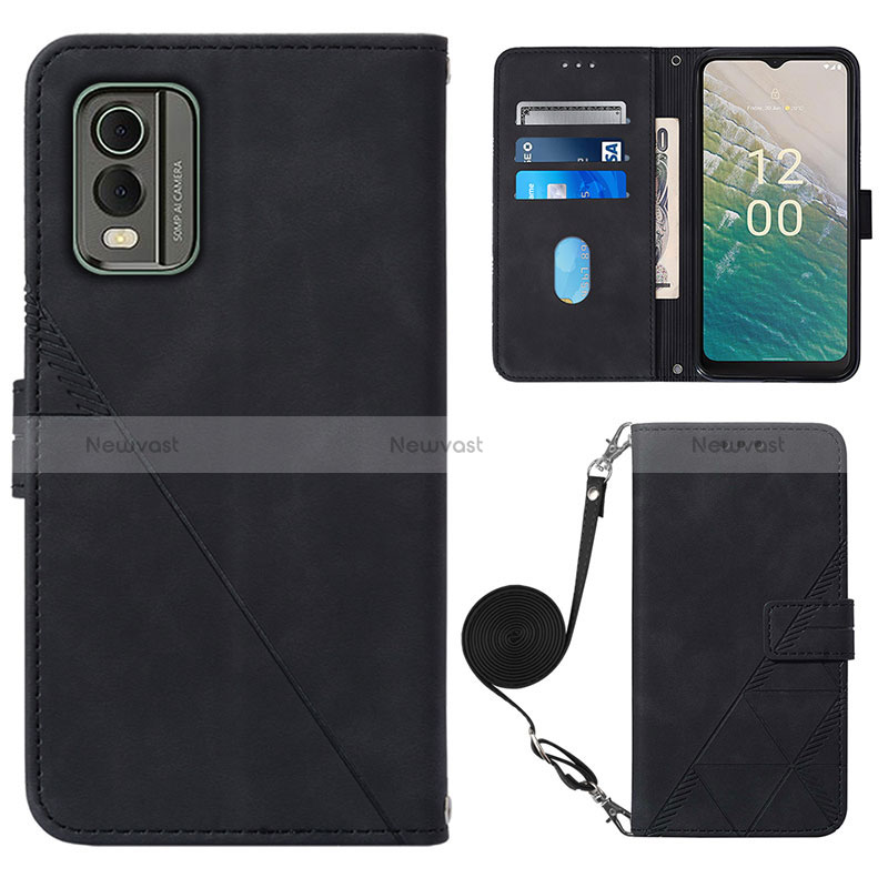 Leather Case Stands Flip Cover Holder YB1 for Nokia C32 Black