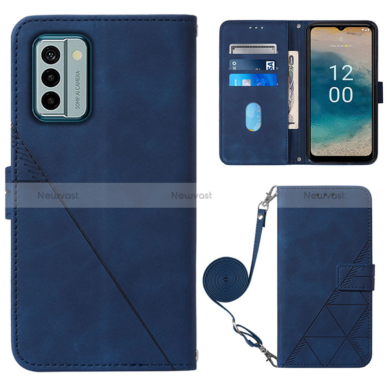 Leather Case Stands Flip Cover Holder YB1 for Nokia G22 Blue