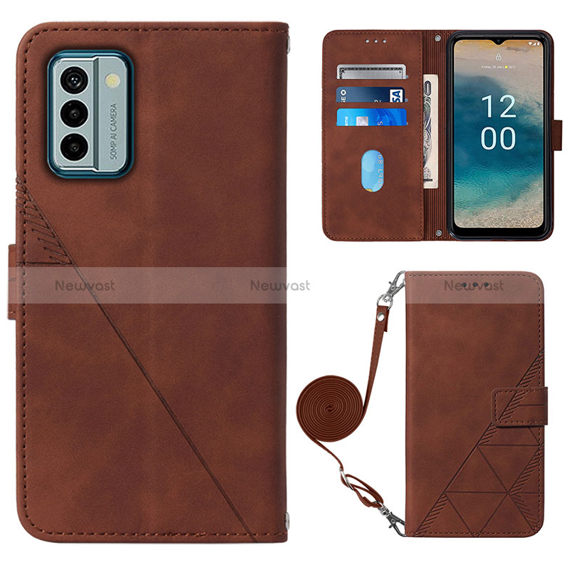 Leather Case Stands Flip Cover Holder YB1 for Nokia G22 Brown