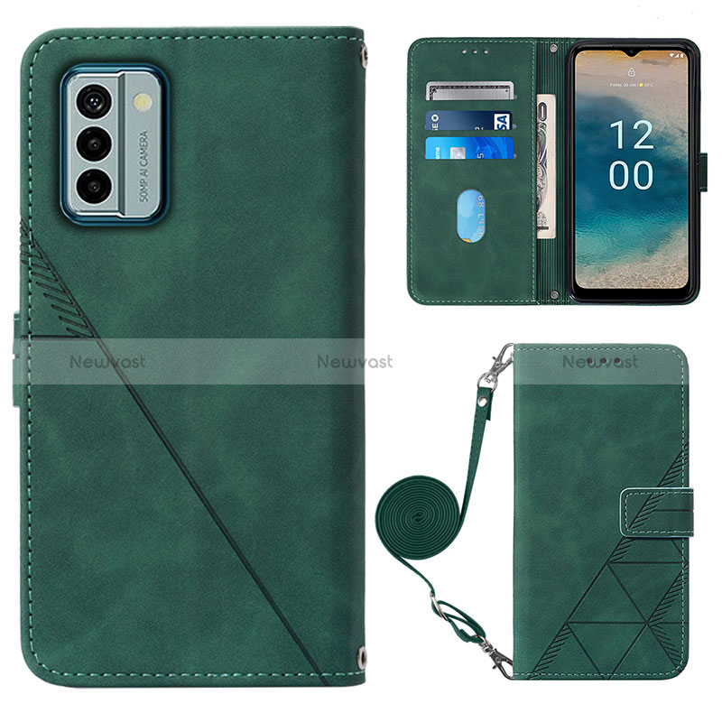 Leather Case Stands Flip Cover Holder YB1 for Nokia G22 Green