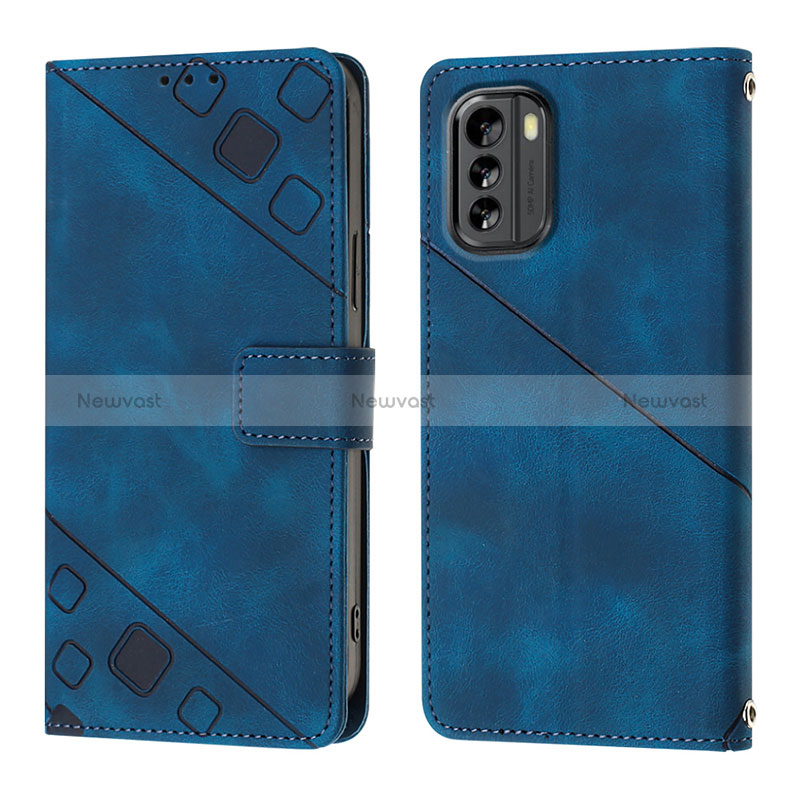 Leather Case Stands Flip Cover Holder YB1 for Nokia G60 5G Blue