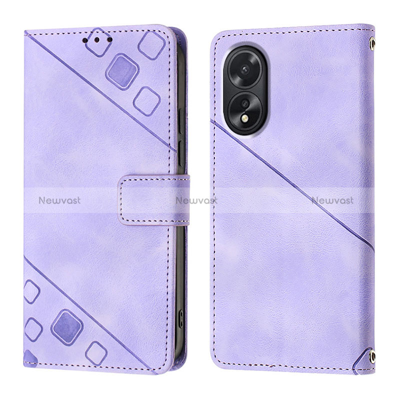 Leather Case Stands Flip Cover Holder YB1 for Oppo A18 Purple