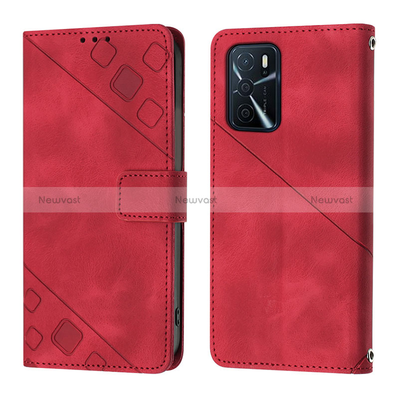 Leather Case Stands Flip Cover Holder YB1 for Oppo A54s Red