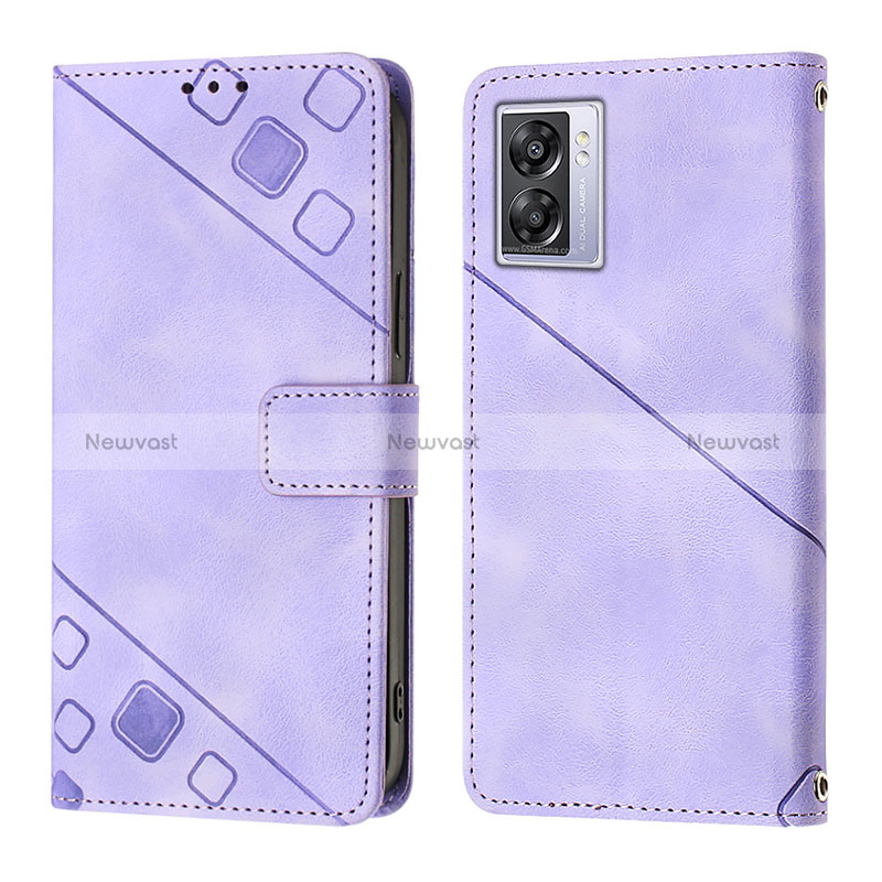 Leather Case Stands Flip Cover Holder YB1 for Oppo A57 5G Purple