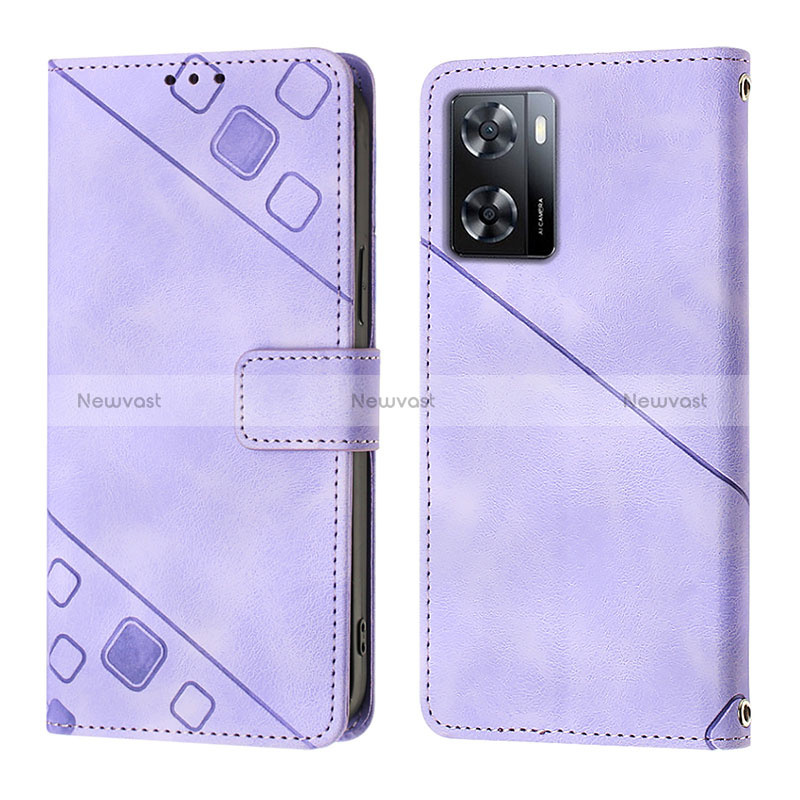 Leather Case Stands Flip Cover Holder YB1 for Oppo A57e Purple