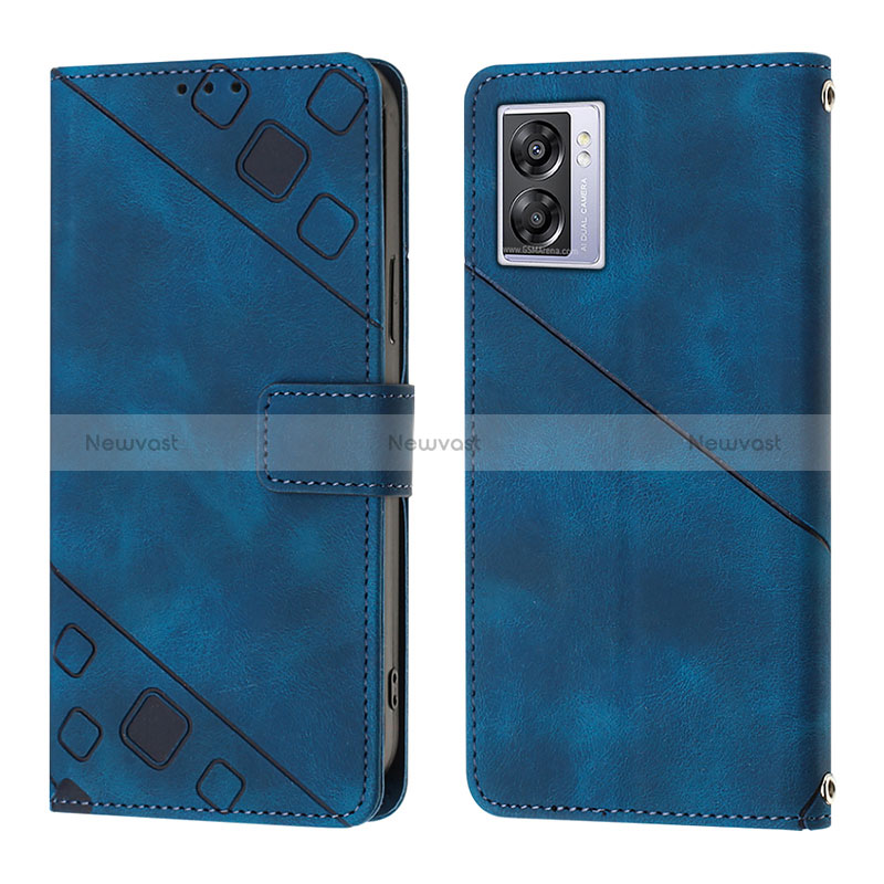 Leather Case Stands Flip Cover Holder YB1 for Oppo A77 5G Blue