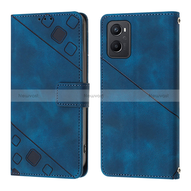 Leather Case Stands Flip Cover Holder YB1 for Oppo A96 4G Blue