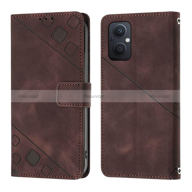 Leather Case Stands Flip Cover Holder YB1 for Oppo A96 5G Brown