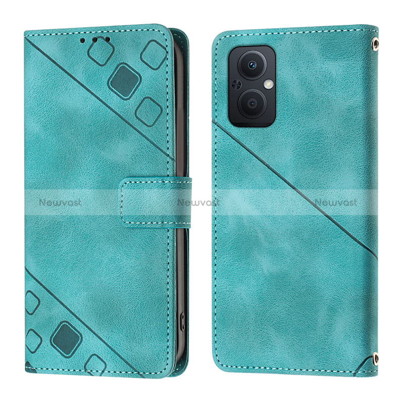 Leather Case Stands Flip Cover Holder YB1 for Oppo A96 5G Green
