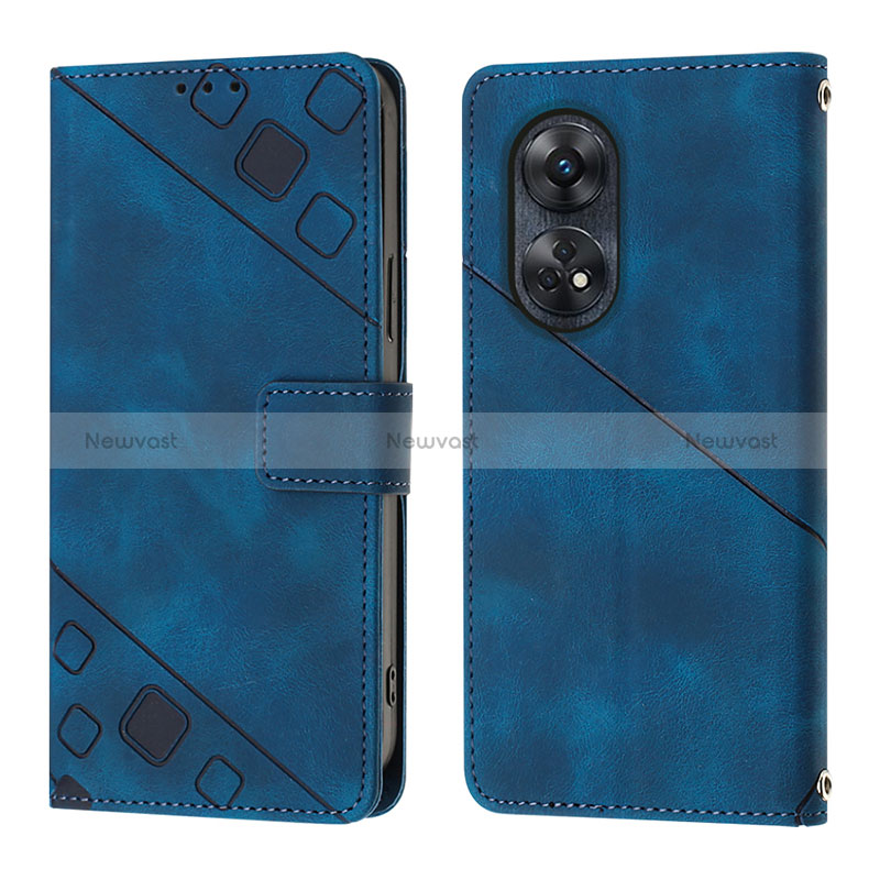 Leather Case Stands Flip Cover Holder YB1 for Oppo Reno8 T 4G Blue