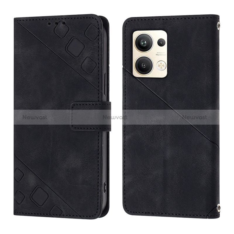 Leather Case Stands Flip Cover Holder YB1 for Oppo Reno9 Pro+ Plus 5G Black