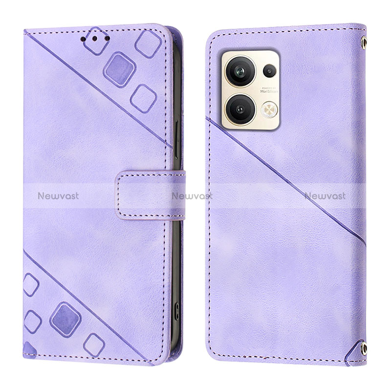 Leather Case Stands Flip Cover Holder YB1 for Oppo Reno9 Pro+ Plus 5G Purple