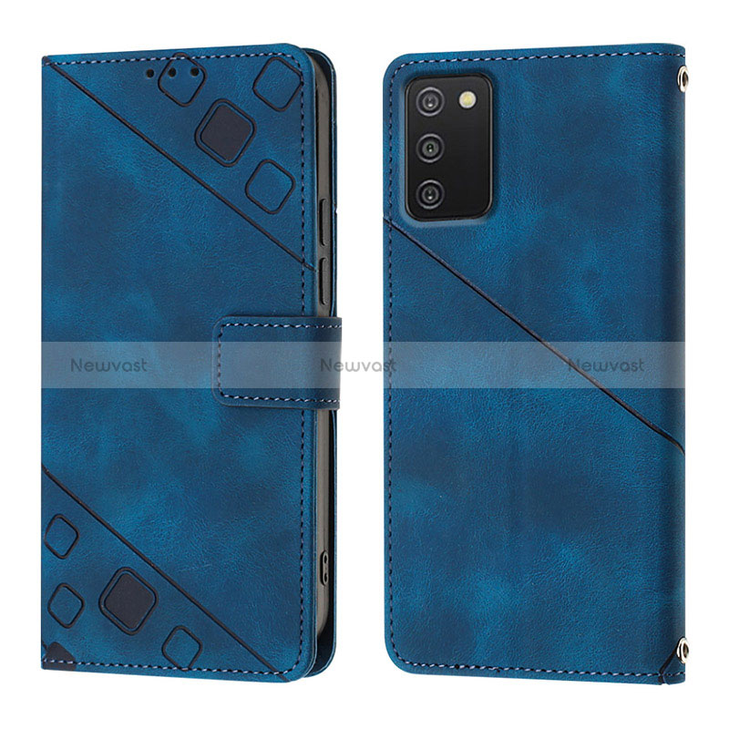 Leather Case Stands Flip Cover Holder YB1 for Samsung Galaxy A02s Blue
