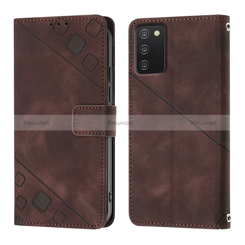 Leather Case Stands Flip Cover Holder YB1 for Samsung Galaxy A02s Brown