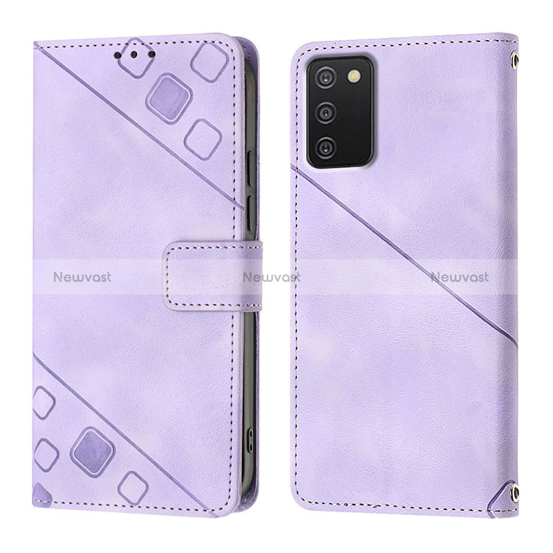 Leather Case Stands Flip Cover Holder YB1 for Samsung Galaxy A02s Purple