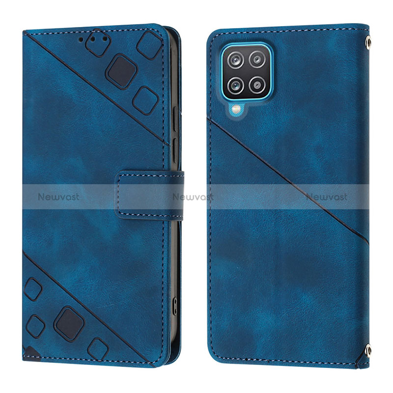 Leather Case Stands Flip Cover Holder YB1 for Samsung Galaxy A12 5G Blue