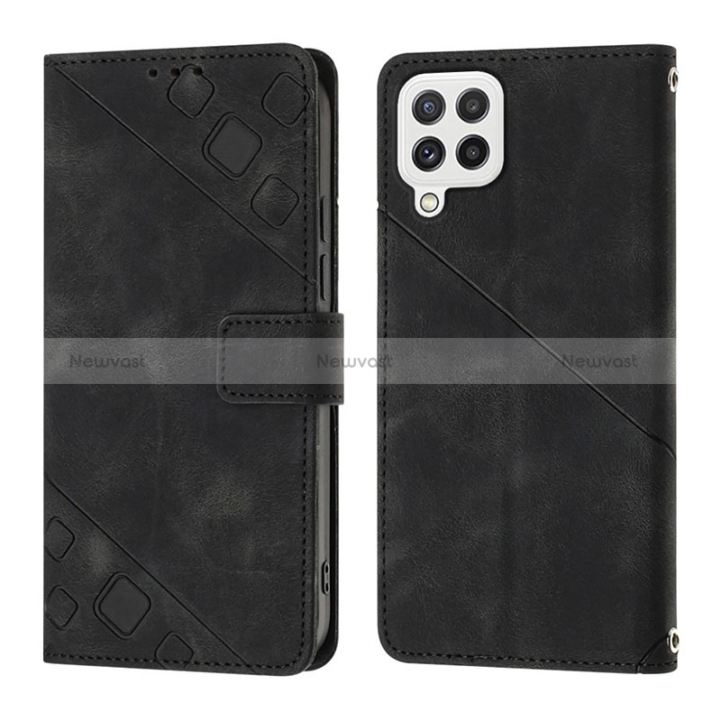 Leather Case Stands Flip Cover Holder YB1 for Samsung Galaxy A22 4G Black